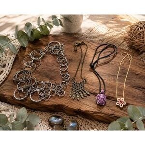Boho Artisan Necklace Lot Handmade Statement Pendant Beaded Turtle Fashion Jewe